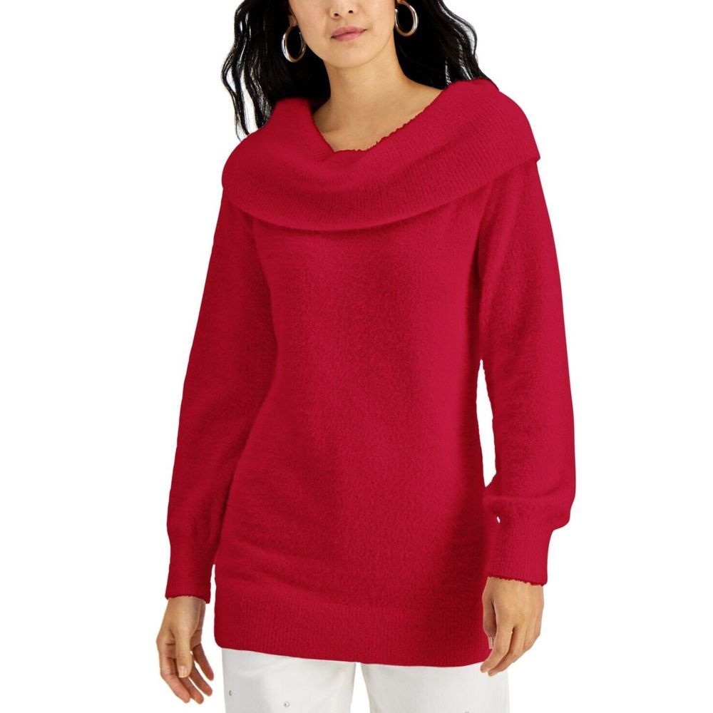 INC International Concepts Women Red Shimmer Cowl Neck Sweater Medium 100126061